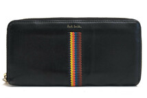 Paul Smith ポールスミス 長財布 PSQ034 EMBROIDERD STRIPE LONG WALLET エンブロイダードストライプ 牛革 ストライプ ラウンドジップ ラ_画像1