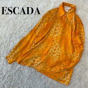 ESCADA エスカーダ L長袖シャツ レオパード オレンジシルク100% ドイツ製 商品番号A55