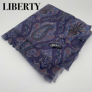 LIBERTY リバティ ペイズリー柄 ショール 大判ストール パープル ウール イギリス製 商品番号A124