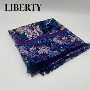 LIBERTY リバティ 花柄 ショール 大判ストール パープル ウール イギリス製 商品番号A125