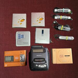 （中古品）「7 点まとめ」「SONY MZ-E520 2台、MZ-R50、MZ-E25と PANASONIC SJ-MJ15、SK-MJ30」walkman MDプレーヤー「ジャンク」。