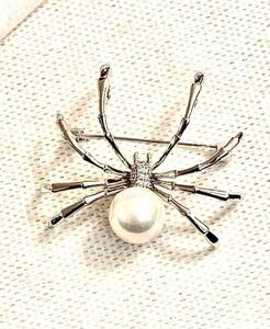  white Spider pearl rhinestone brooch 