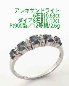 ☆アレキサンダー石計0.63ct+ダイアのPt900製12号弱リング/IP-6543