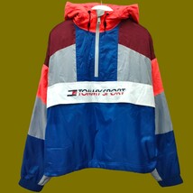 TOMMY SPORT / トミーヒルフィガー メンズ プルオーバー ナイロンジャンパー パーカ 裏フリース Sサイズ 蛍光色 秋冬服 I-3056_画像1