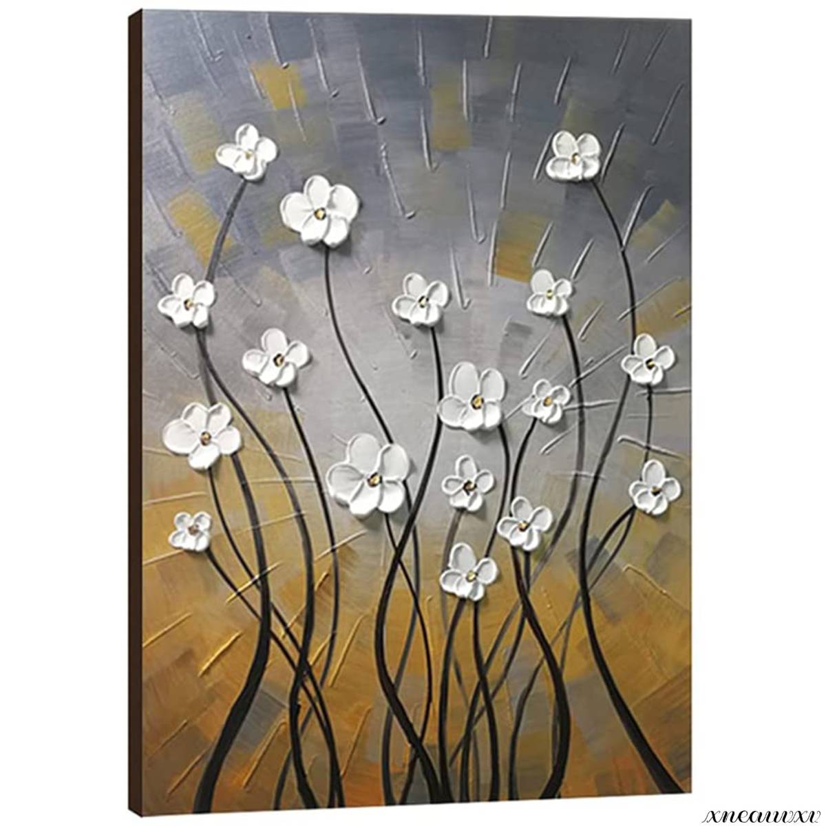 Hand-painted large art panel, white flowers, oil painting, interior, wall hanging, room decoration, decorative painting, nature, abstract, canvas, painting, stylish, art, appreciation, art, fine art, Painting, Oil painting, Nature, Landscape painting