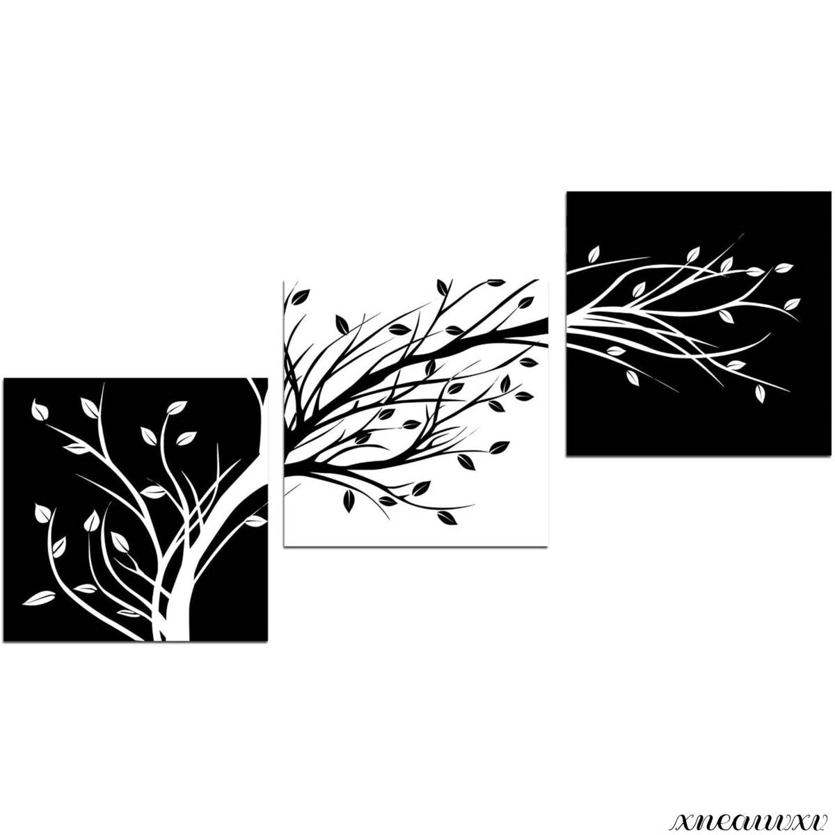 Ensemble de 3 panneaux d'art branches d'arbre monochromes décoration murale intérieure à suspendre, peinture décorative sur toile, nature élégante, art scandinave, art d'appréciation, ouvrages d'art, peinture, graphique