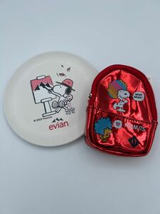 【SNOOPY】スヌーピー　プレート　ミニリュック　ポーチ　2点セット　レッド