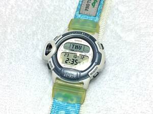 CASIO PROTREK Ley PRL-20 白 水色 花 ナイロンベルト 稼動 中古 腕時計 気温 気圧 登山 アウトドア プロトレック 小型 レア