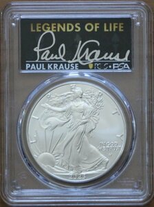 2023 アメリカ イーグル銀貨 PCGS MS70 First Strike Legends of Life Paul Krause Singed