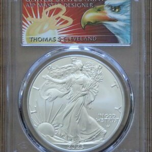 2023 アメリカ イーグル銀貨 PCGS MS70 First Strike Thomas Cleveland Singed Eagle Labelの画像1