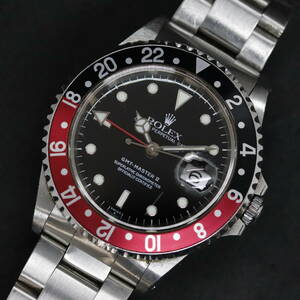 ロレックス GMTマスターII 自動巻き 腕時計 Ref.16710 Cal.3185 U番 メンズ ブラック文字盤 稼働品 純正ブレス ROLEX