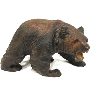木彫り 熊 クマ 置物 作者不明 銘なし 全長約41.5cm 高さ約25cm オブジェ インテリア 工芸品 民芸品 現状品