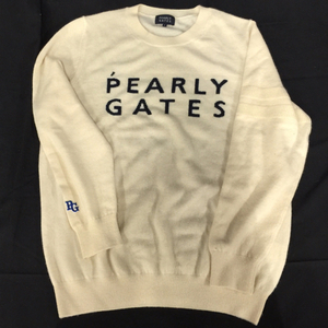 パーリーゲイツ サイズ 5 長袖 ニット セーター 英字ロゴ カシミヤ 100% メンズ トップス アイボリー PEARLY GATES