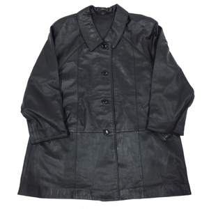 Pantina サイズL 長袖 レザーコート メンズ ブラック フロントボタン 襟付き ジャケット ロングコート