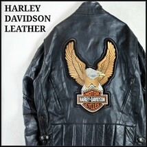 古着★ HARLEY-DAVIDSON ハーレーダビットソン 本革 ワッペン 刺繍ロゴ 鳥 イーグル アニマル シングルレザージャケット 革ジャン_画像1