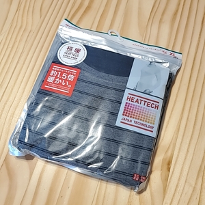 1949 UNIQLO ユニクロ XL HEATTECH ヒートテック 極暖 エクストラ ウォーム クルーネック Tシャツ 長袖 ダークグレー インナー ボーダー