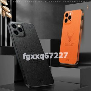 KA009:★人気★高級レザーテクスチャスクエアフレームケース iphone 14 プラス 13 12 11 プロマックスミニ X Xr Xs 鹿パターン耐衝撃