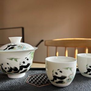 中国茶器　蓋碗　女性ぴったり　可愛いパンダ3点セット　大特価