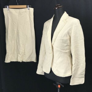 日本製☆アンケート/enquete☆ツイード/膝丈スカートスーツ【上11・下9/レディースM/アイボリー/ivory】Jackets/skirt/Set up◇zBH286