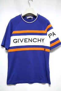 中古 19SS GIVENCHY ジバンシィ 4G コントラスト スリム Tシャツ ブルー Sサイズ BM70KV3002