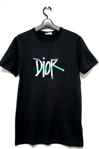 中古 20AW DIOR MEN x Stussy ディオール ステューシー DioRエンブロイダリーロゴ Tシャツ ブラック XS