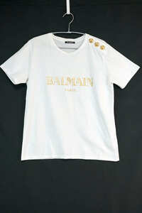 中古 BALMAIN バルマン コットン ロゴ Tシャツ ホワイト 肩金ボタン サイズ40 148120 3261