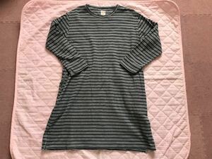 中古　grn 長袖Tシャツ　ボーダートップス チュニック　ワンピース　グレー　フリーサイズ　M〜L