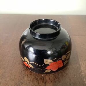 【山茶花】サザンカ 汁椀 お味噌汁椀 お吸物椀 お椀 漆器 木質 黒椀 10個セットの画像5