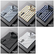 P021-2XL新品DCKMANY■縦縞 長袖シャツ メンズ ノーアイロン 形態安定 ストライプ ビジネス ワイシャツ シルクのような質感/ブルー_画像3