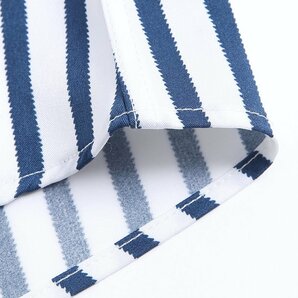 P021-M新品DCKMANY■縦縞 長袖シャツ メンズ ノーアイロン 形態安定 ストライプ ビジネス ワイシャツ シルクのような質感/ブルーの画像10