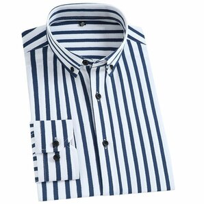 P021-M新品DCKMANY■縦縞 長袖シャツ メンズ ノーアイロン 形態安定 ストライプ ビジネス ワイシャツ シルクのような質感/ブルーの画像6