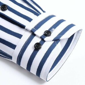 P021-M新品DCKMANY■縦縞 長袖シャツ メンズ ノーアイロン 形態安定 ストライプ ビジネス ワイシャツ シルクのような質感/ブルーの画像8