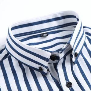 P021-M新品DCKMANY■縦縞 長袖シャツ メンズ ノーアイロン 形態安定 ストライプ ビジネス ワイシャツ シルクのような質感/ブルーの画像7