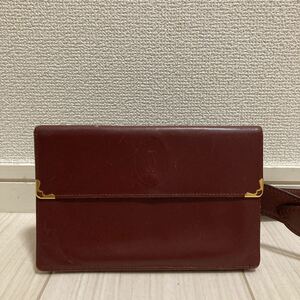  rare Cartier Cartier lady's length fortune cloth belt attaching party bag clutch bag Must line leather bordeaux Logo brand 