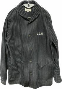 XLサイズ 【HOUSTON】WABASH DENIM USN COVERALL カバーオール　U.S.NAVY　ウォバッシュストライプ インディゴ デニム　ヘチマ襟