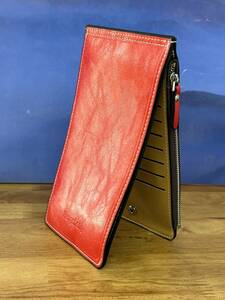 【長財布】 カードケース 赤 オシャレ 大容量収納 薄型 スリム お札 コイン スマホ ファスナー付き 合皮製