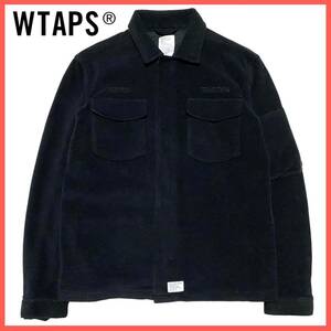 初期 名作 WTAPS ダブルタップス ロゴ クロスボーン 刺繍 長袖 ジップ ZIP ストレッチ フリース ワーク シャツ ジャケット ブルゾン 黒 M