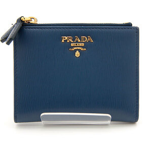 中古良品 プラダ PRADA 二つ折り財布 VITELLO MOVE ヴィッテロ ムーブ レザー ウォレット 箱付 1ML024 2B6P ブルー 青 ミニ財布 イタリア製