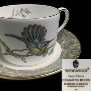 ut10/100 ウェッジウッド ハミングバード コーヒーカップ＆ソーサー カップ高5.5㎝ 洋食器 WEDGWOOD カップソーサー 金縁 ゴールド※箱無〇