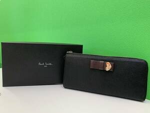 Paul Smith ポールスミス 長財布 小銭入れ有 レディース レザー 黒 ブラック ハート ピンク ファスナー付