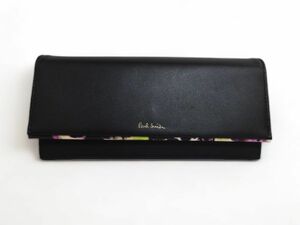 新品未使用 正規品 ポールスミス Paul Smith PAUL SMITH ヘイジーパンジートリム2 かぶせ長財布 財布 ロゴ入り ブラック 羊革/牛革 PWD646