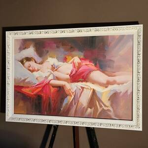 Art hand Auction ★Excellent★ Hand-painted oil painting of a beautiful woman asleep (large) painting with frame interior oil painting, Painting, Oil painting, Portraits