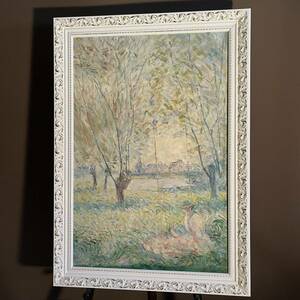 Art hand Auction ★Excelente★ Pintura al óleo pintada a mano de Claude Monet Mujer sentada bajo los sauces (grande) con marco, Cuadro, Pintura al óleo, Naturaleza, Pintura de paisaje