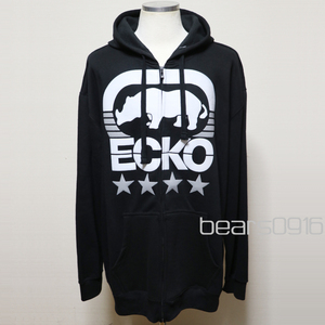 新品アメリカ購入 ecko unltd エコーアンリミテッド ラバープリント ジップアップパーカー 黒×白2XL