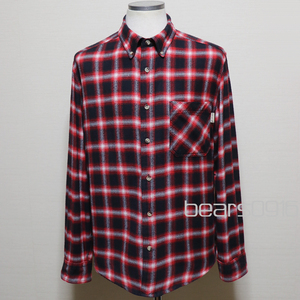 アメリカ購入 USED品 WOOLRICH ウールリッチ オンブレチェック ネルシャツ ボタンダウン 黒×赤×白 M