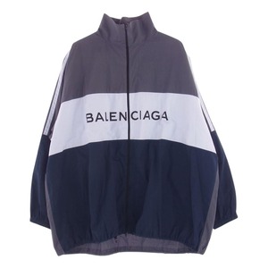 BALENCIAGA バレンシアガ 18SS 508901 TWB13 Poplin Shirt ロゴ プリント ポプリン シャツ ブルゾン トラック ジャケット 【中古】