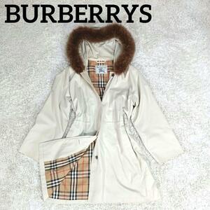 ブルーフォックスファー使用《良品》BURBERRYS　バーバリーズ　ファー付コート　ノバチェック　アウター　ジャケット