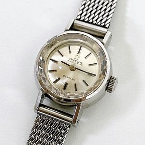 1277【稼働品】 オメガ OMEGA DEVILLE デビル オートマチック 腕時計 カットガラス 自動巻き シルバーカラー 稼働品 レディース AT 