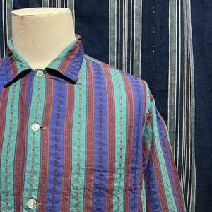 50s 60s ritz sportswear long sleeve shirt 50年代 60年代 織り柄 ストライプ ボックスシャツ アメリカ製