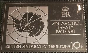 レア 限定品 美品 南極大陸　南極条約批准20周年 記念品 純銀製レリーフ 銀 シルバー 記念切手 メダル プレート　スーベニア　コイン